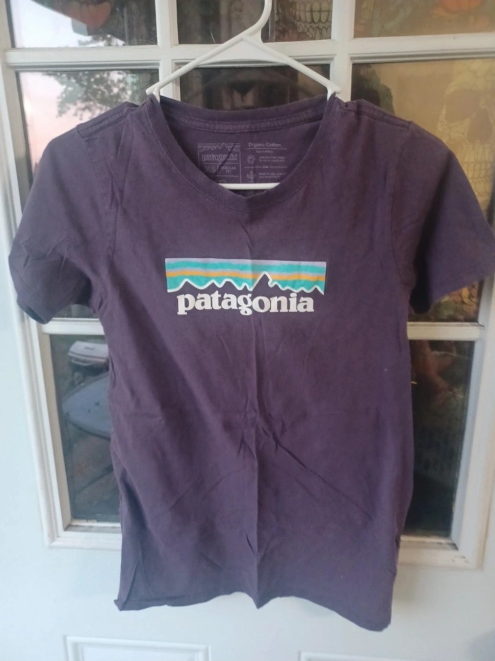 Patagonia Purple Short Sleeve Tee with Multicolor Logo